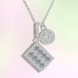 S925 sterling silver moissanite pendant necklace with coin-inspired charm