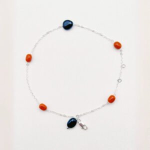 Nanhong agate bracelet with natural black onyx and 925 sterling silver chain