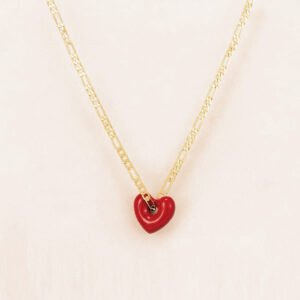 Red enamel heart necklace with gold-plated brass chain