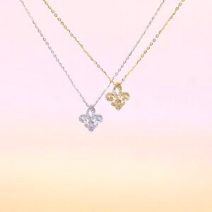 Fleur de Lis Moissanite Necklace in Gold and Silver 925 sterling silver