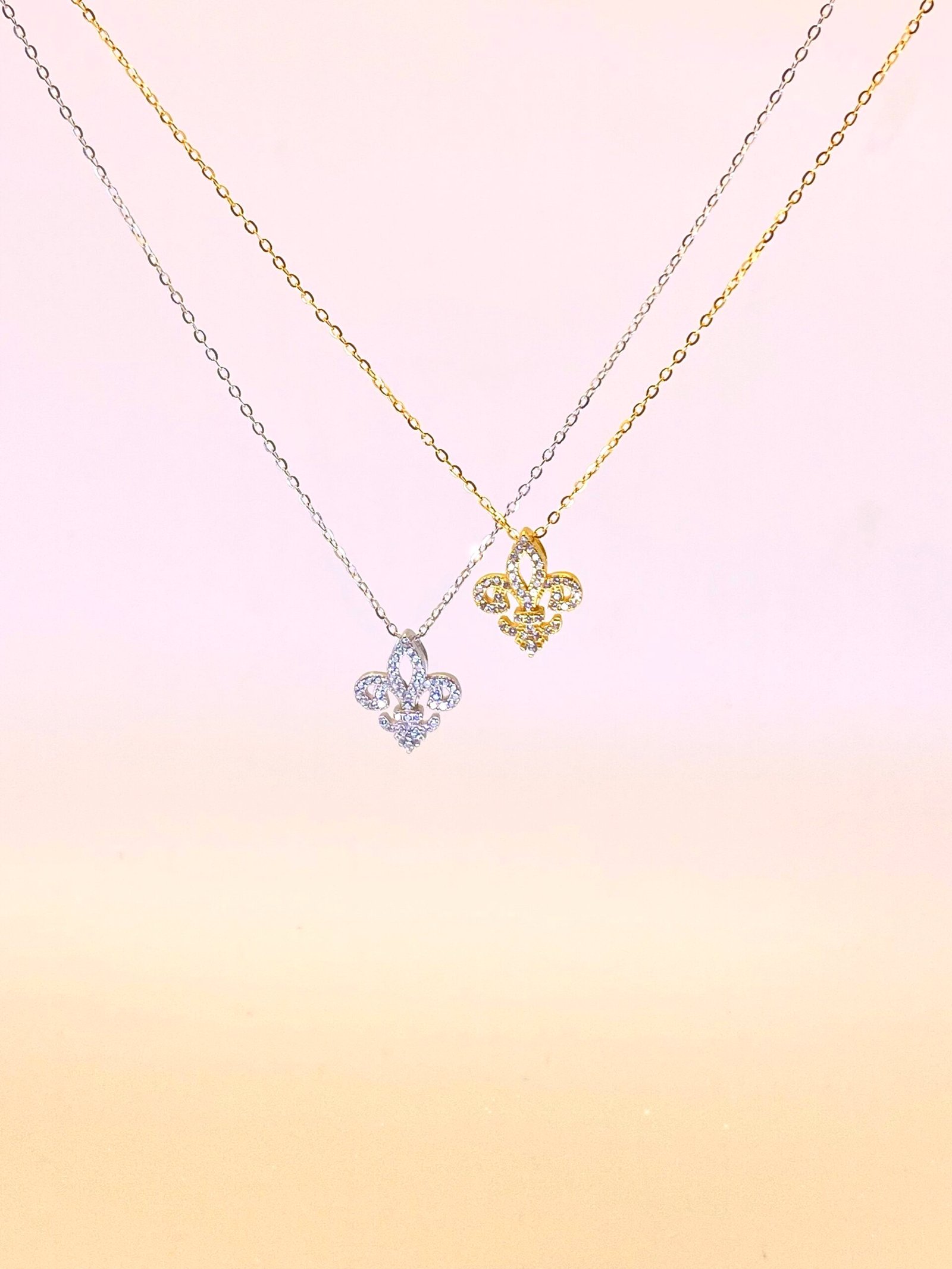 Fleur de Lis Moissanite Necklace in Gold and Silver 925 sterling silver