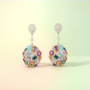 Gem Mosaic Pavé Drop Earrings in 925 sterling silver with colorful zircon stones