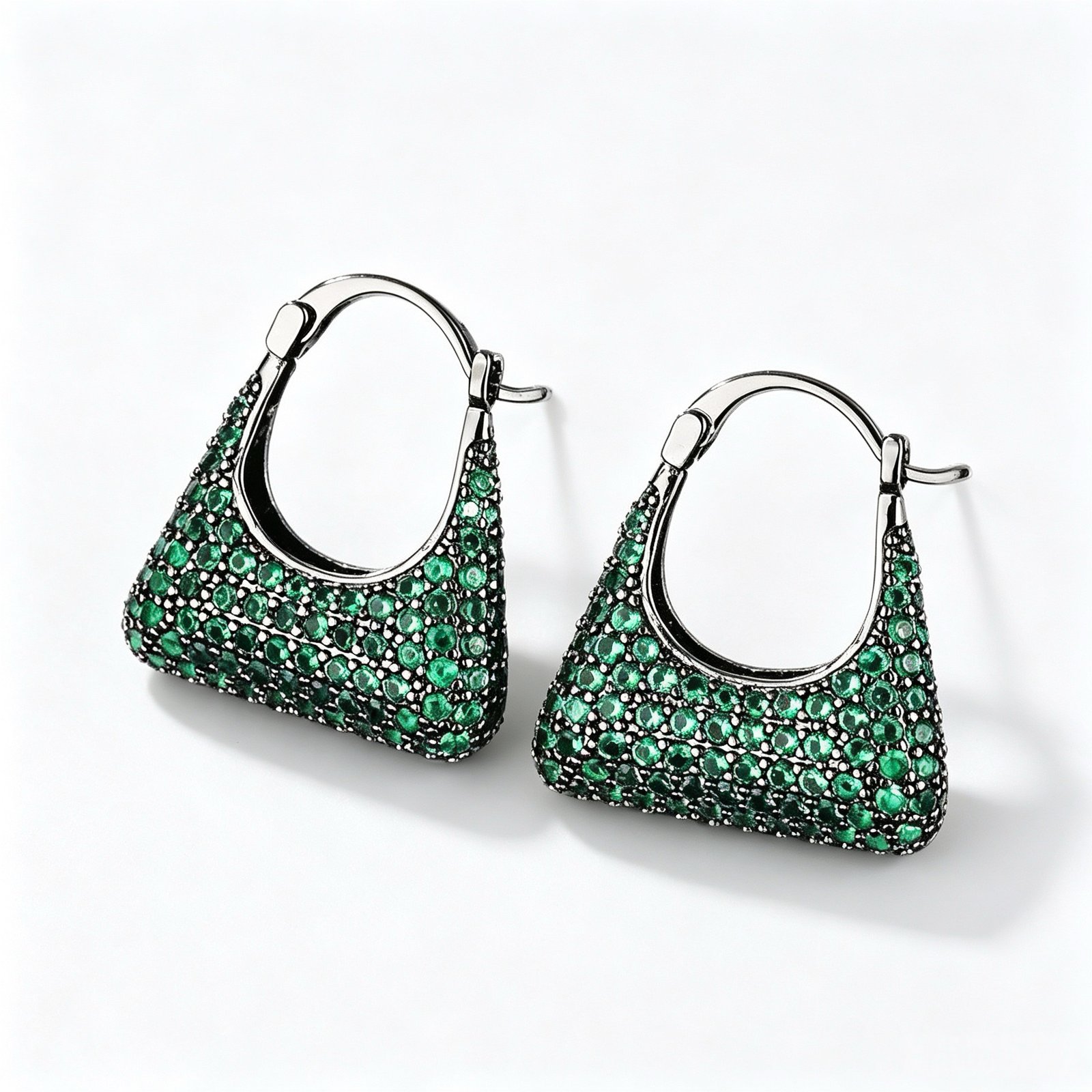Green Mini Bag Pavé Huggie Earrings in 925 sterling silver with sparkling zircon