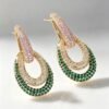 Ripple Drop Pavé Earrings – Sterling Silver - Gold & Green