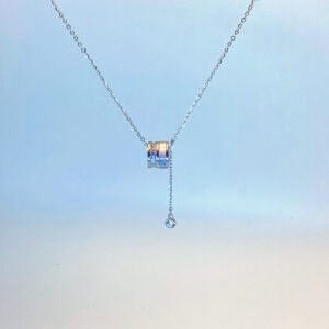 Mother of pearl and moissanite necklace in 925 sterling silver with geometric drop design