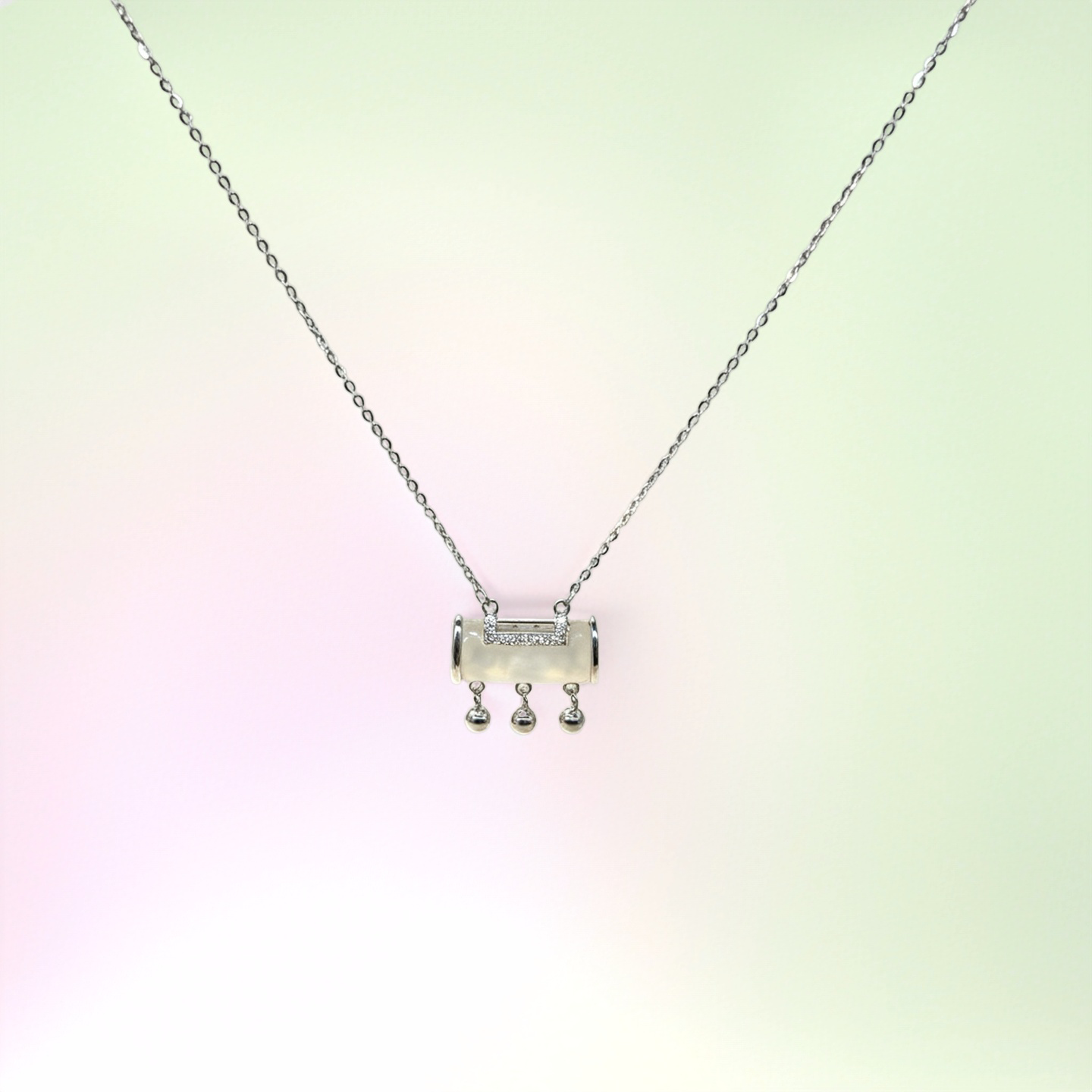 RONGHUA Peace Lock Necklace in sterling silver with white chalcedony
