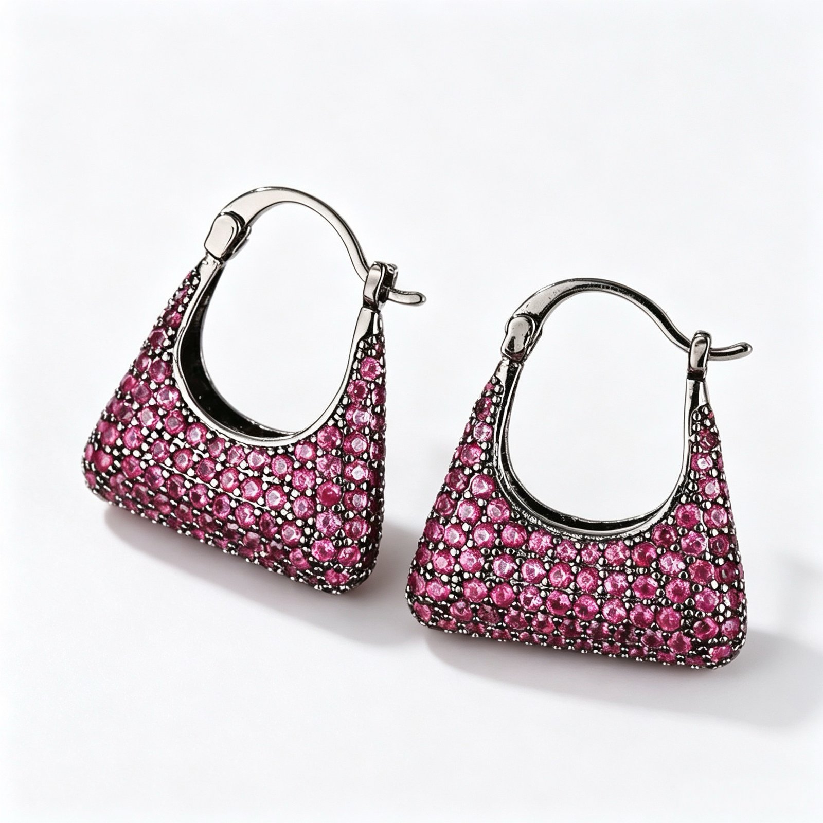 Purple Mini Bag Pavé Huggie Earrings in 925 sterling silver with sparkling zircon