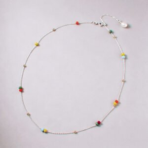 Rainbow Candy Bead Necklace with colorful enamel beads and a platinum-plated sterling silver chain