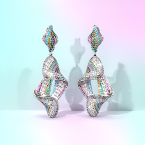 Ribbon Twist Pavé Drop Earrings in 925 sterling silver with colorful sparkling zircon