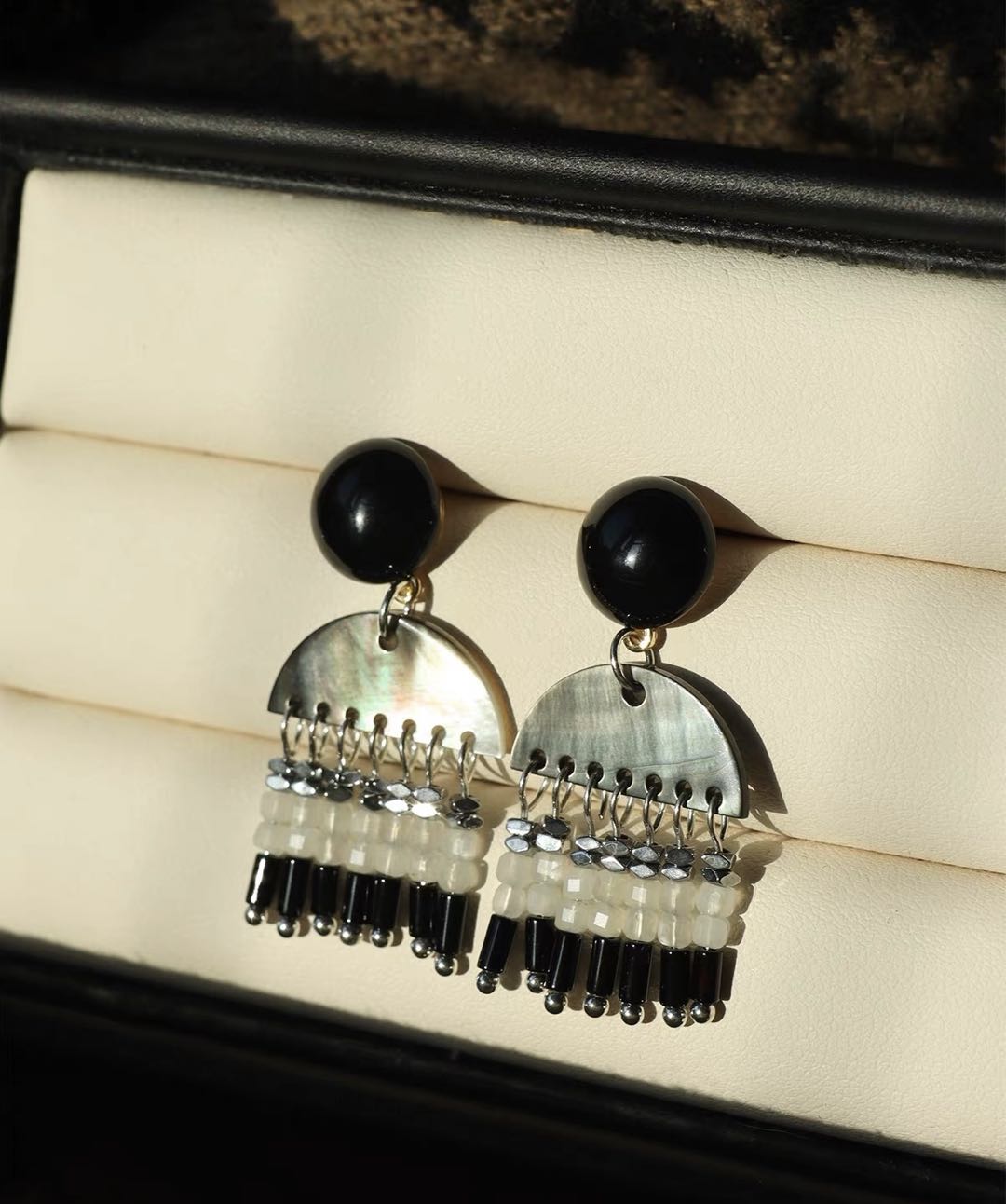 Little Mosaic – Natural Stone & Mother of Pearl Drop Earrings - Image 9