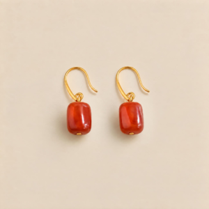 Natural Nanhong agate drop earrings with red stones and gold-plated silver hooks