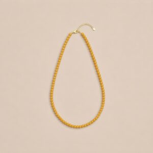 Natural beeswax amber bead necklace with 6 mm golden beads