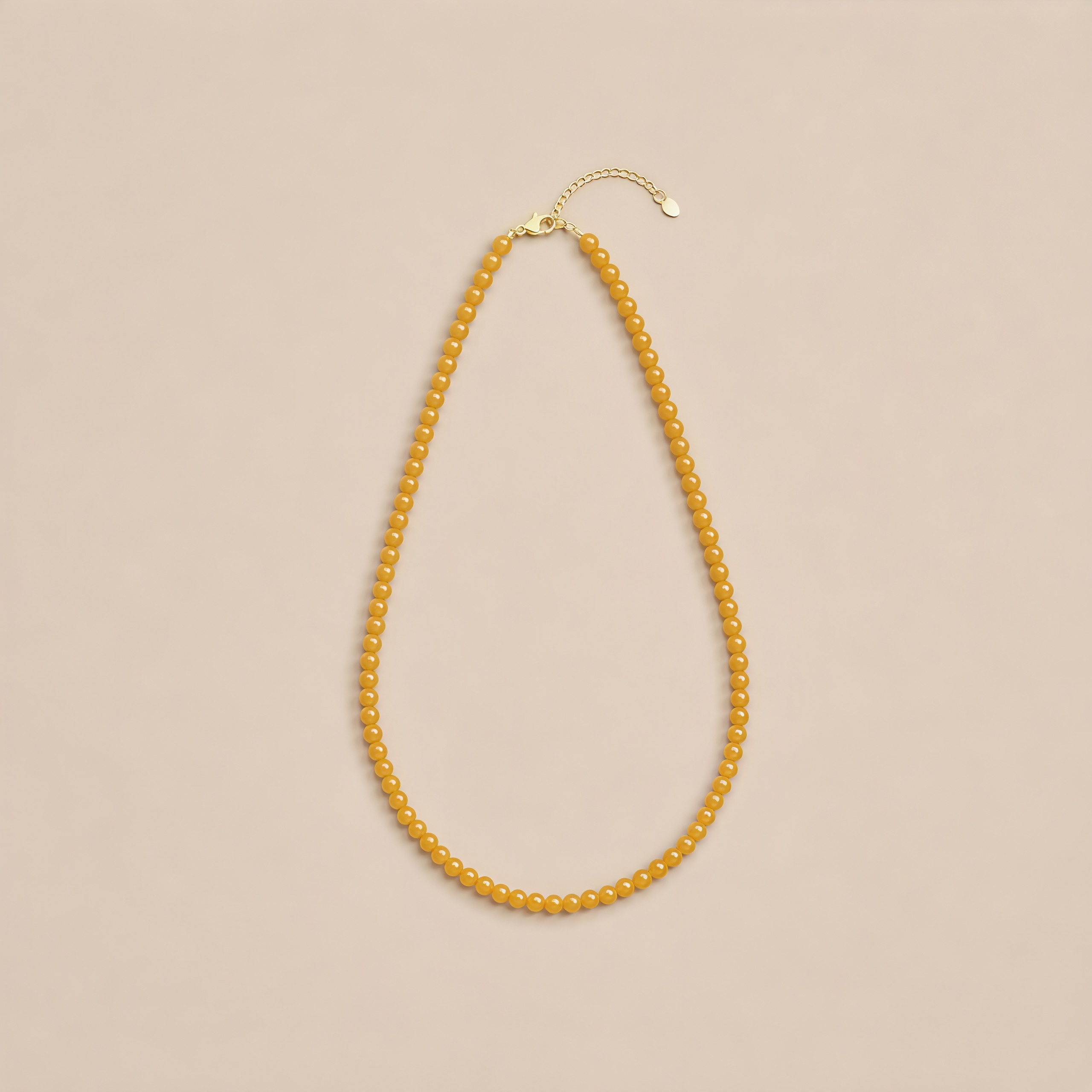 Natural beeswax amber bead necklace with 6 mm golden beads