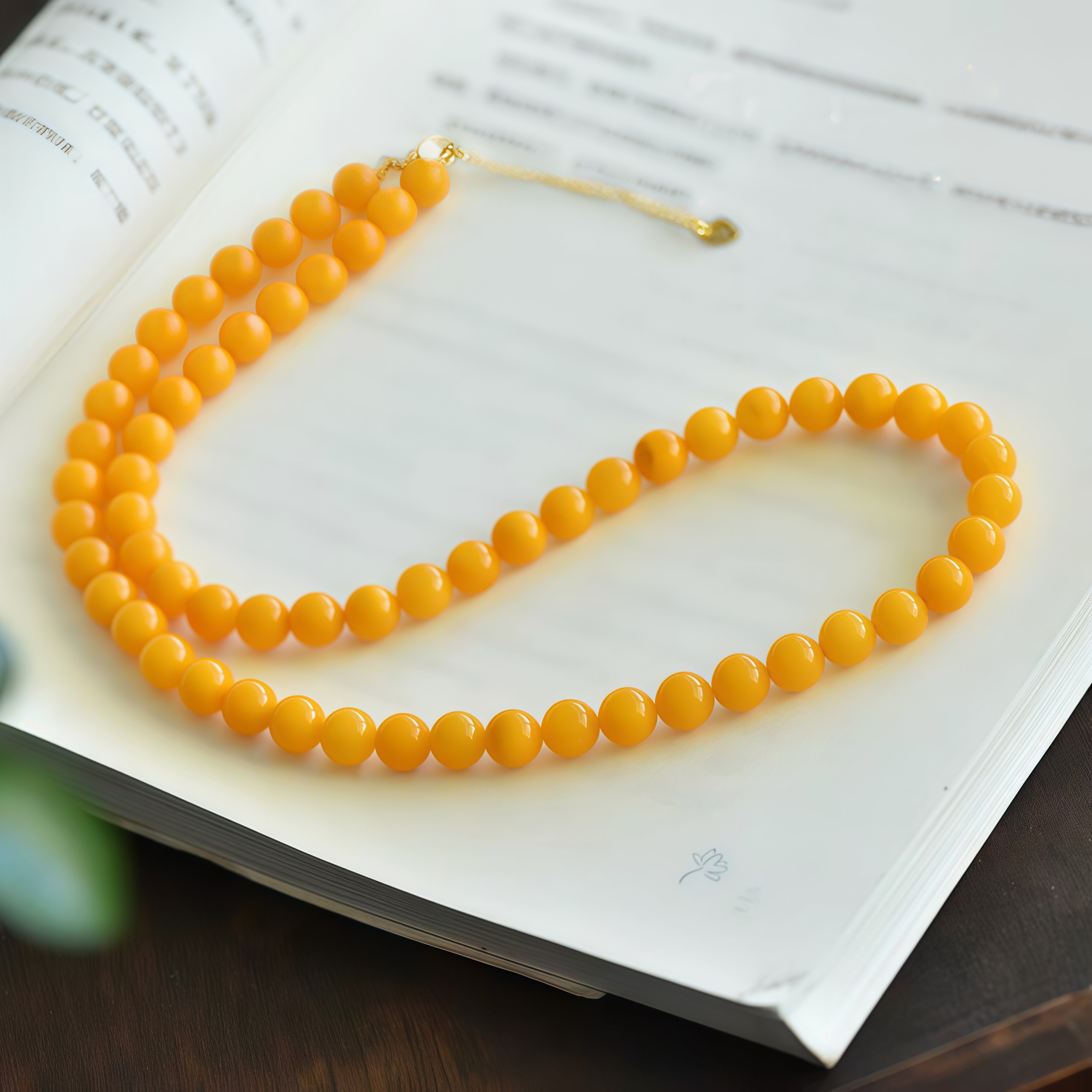 6 mm natural beeswax amber bead necklace in warm golden yellow