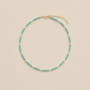 Meaningful turquoise pearl necklace with 3 mm turquoise beads and natural Baroque pearls