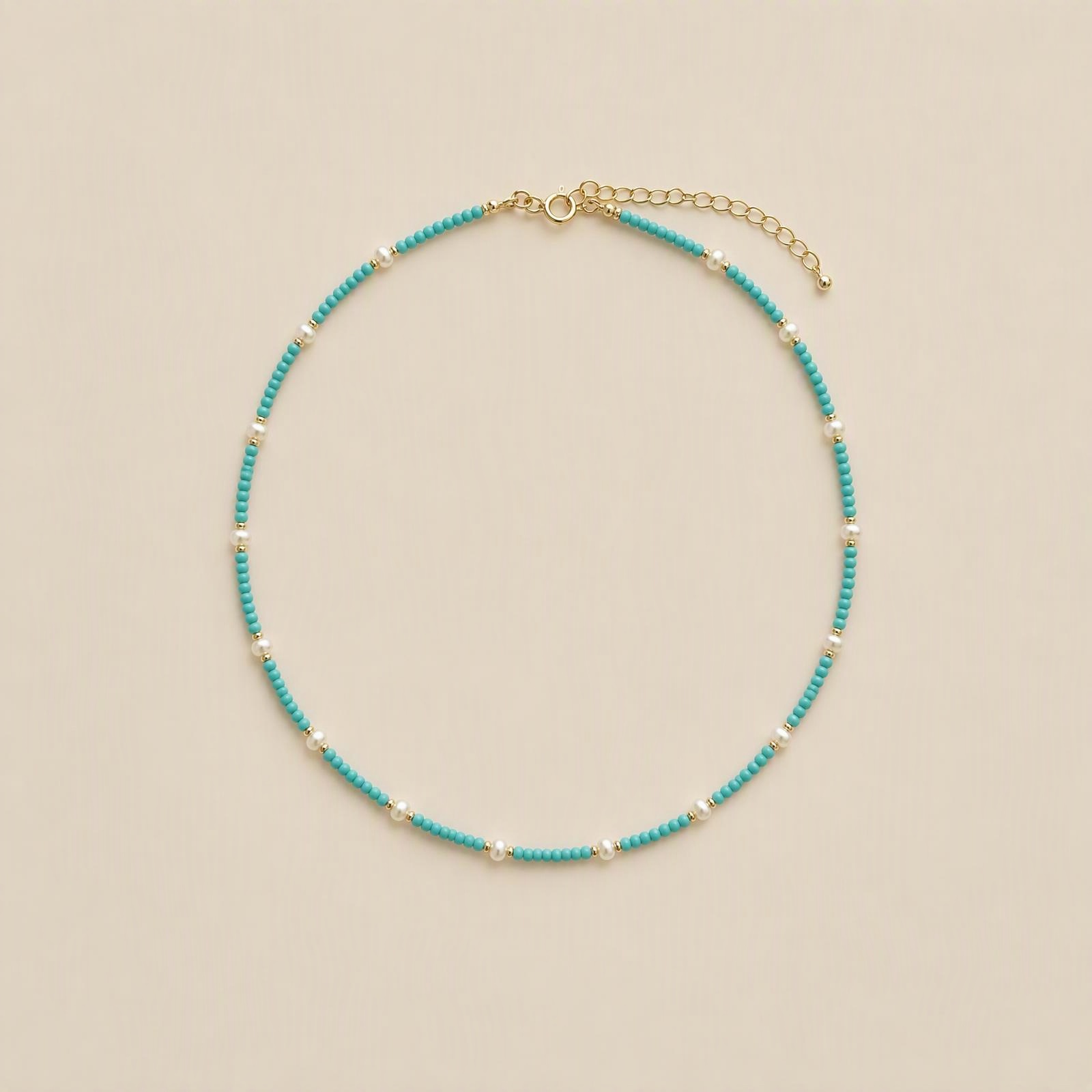 Meaningful turquoise pearl necklace with 3 mm turquoise beads and natural Baroque pearls