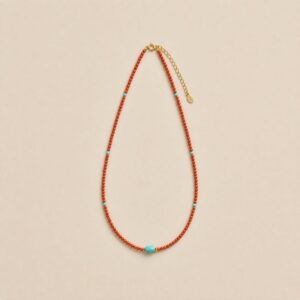 Meaningful red agate turquoise necklace with natural red agate beads and a turquoise center bead