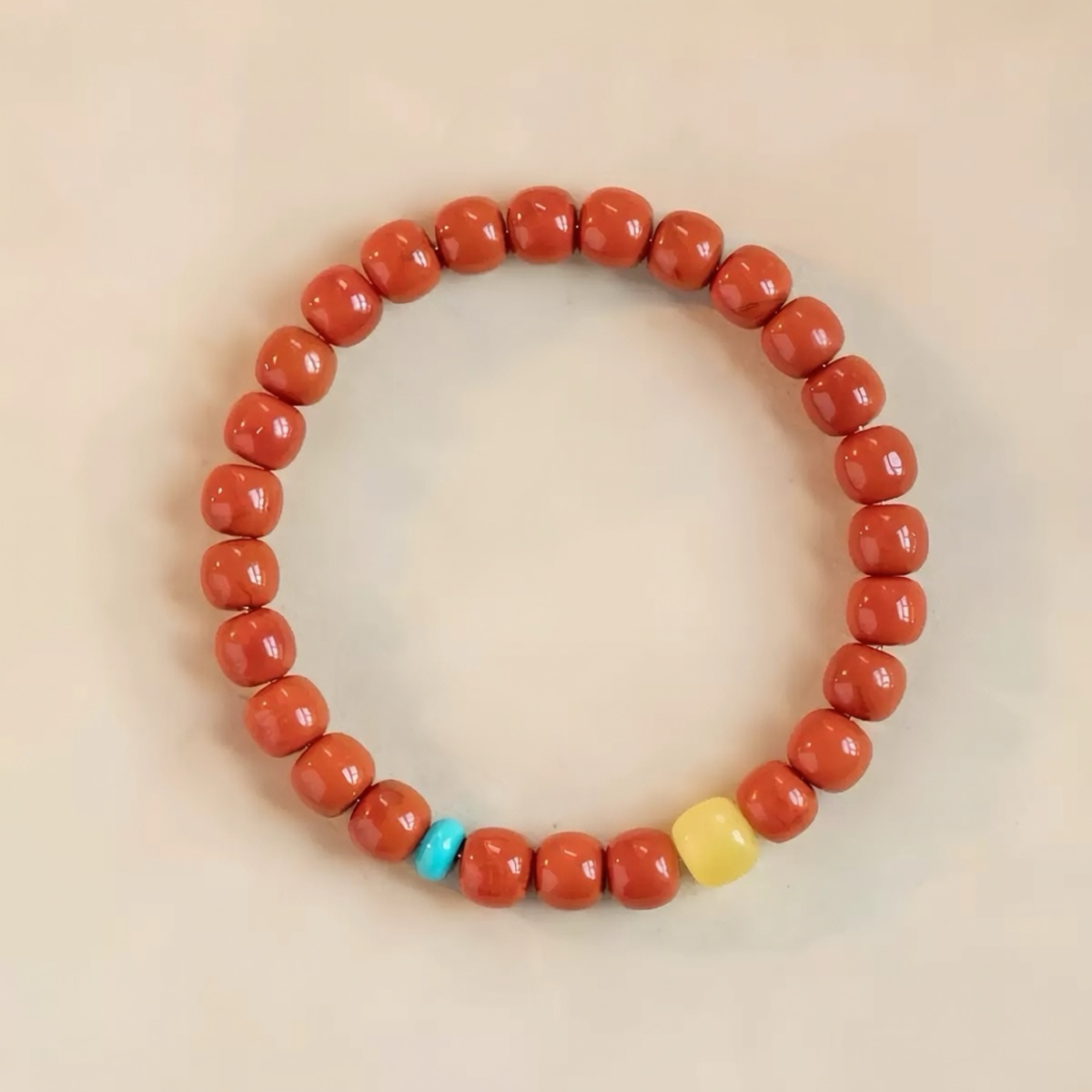 Meaningful Nanhong agate bracelet with turquoise and warm yellow jade