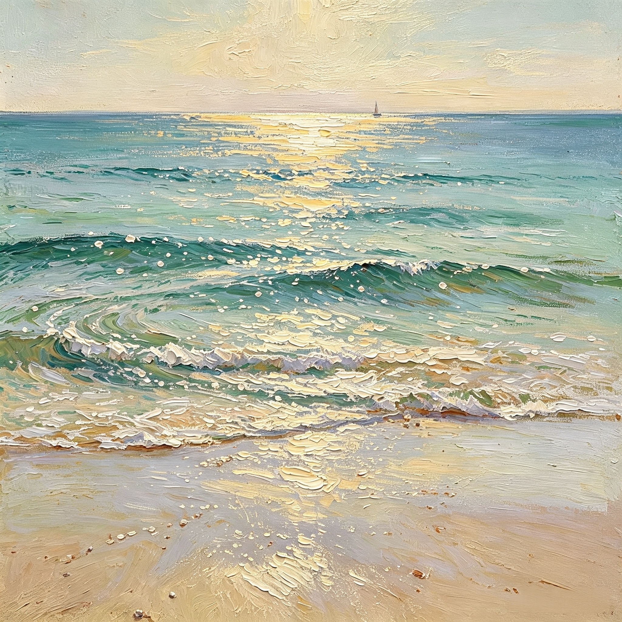 Quiet turquoise sea with soft white waves used as inspiration for a turquoise pearl necklace