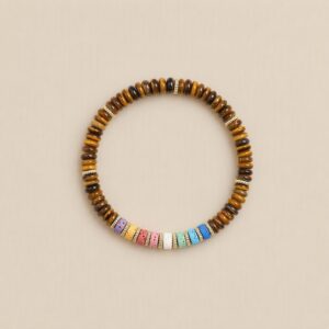 Tiger’s Eye Bracelet with colorful lava stone and 6 mm natural stone beads