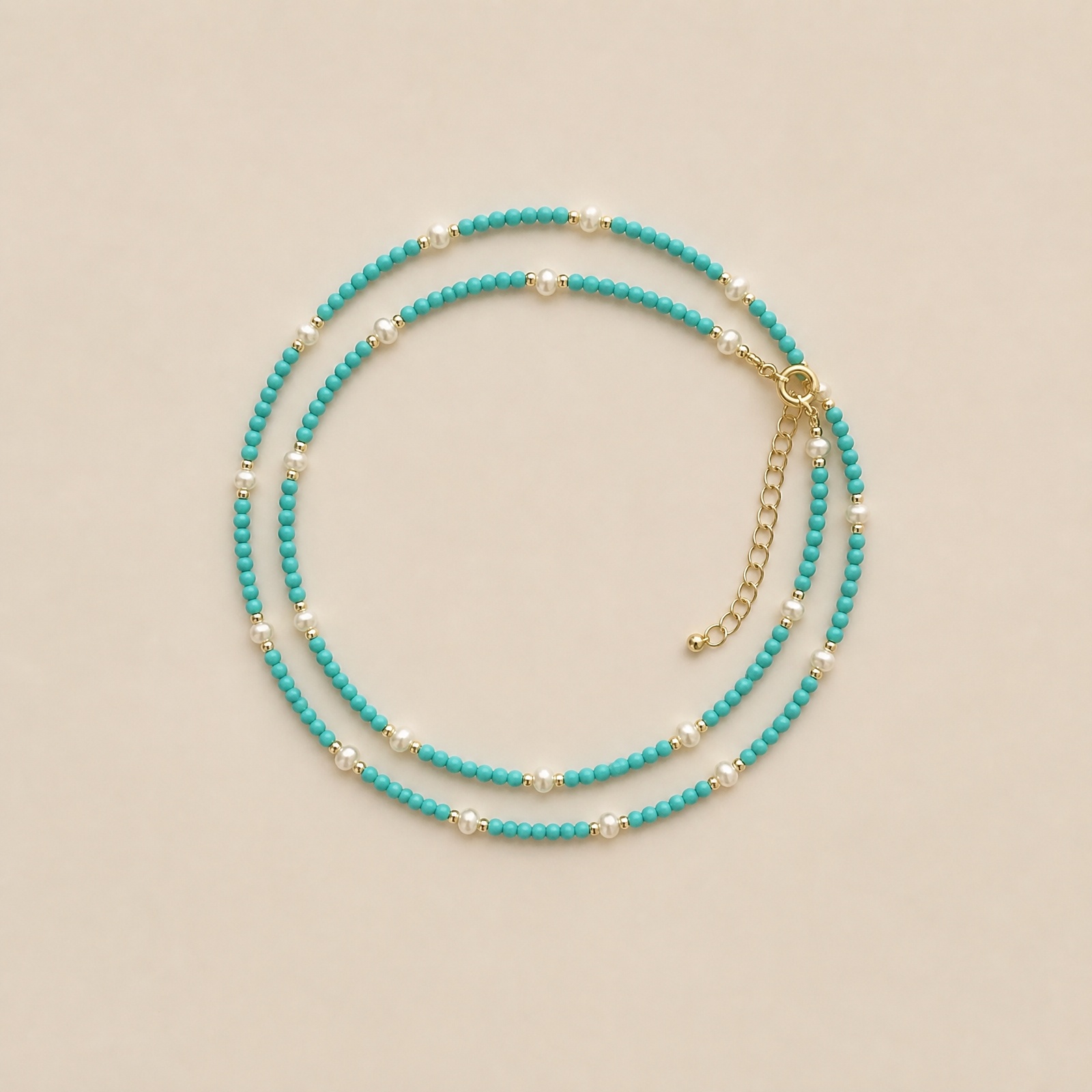 Natural turquoise · Baroque pearl · 40 + 5 cm