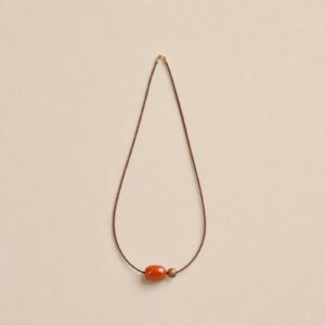 Meaningful Nanhong agate pendant with agarwood bead and adjustable hand-braided brown cord