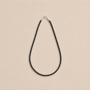 Natural Black Agate Necklace 6mm strand flatlay with silver hook clasp